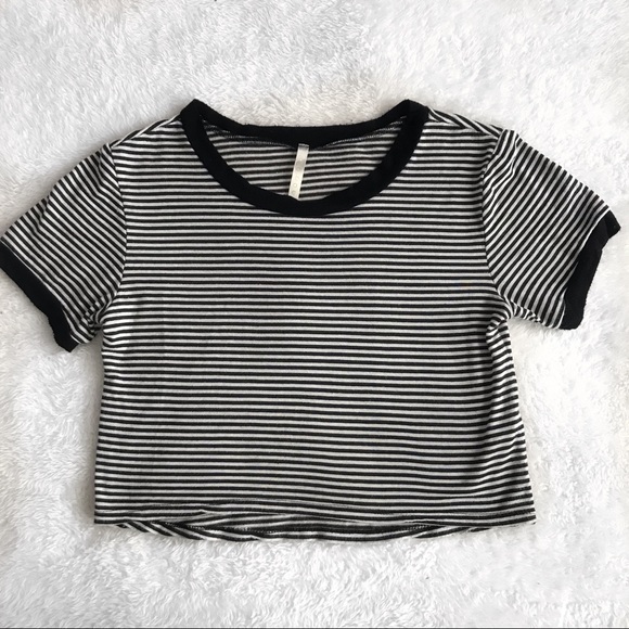 Oboe Tops - SOLD: Black Striped Cropped Tee